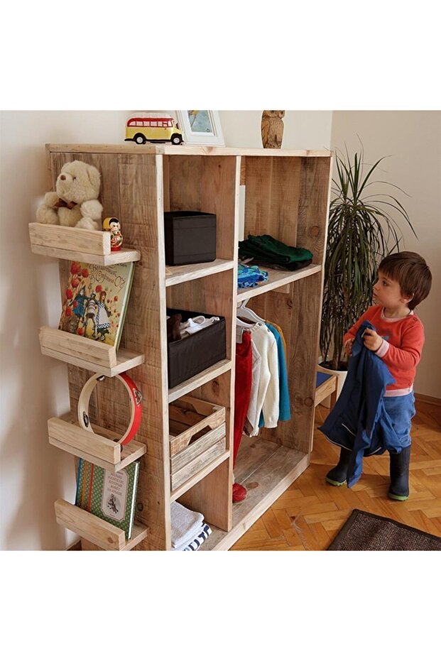 Masif Ahşap Montessori Çocuk Gardrobu - Görsel 3